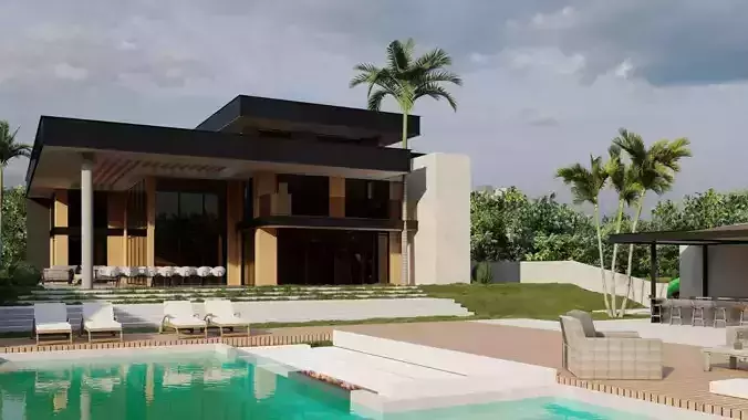 Luxury Modern Villa with Pool 3D Model