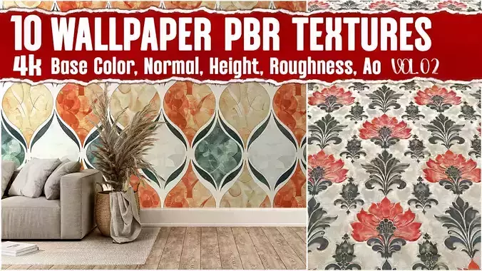 Classic Wallpaper VOL03 4K Seamless PNG PBR Textures