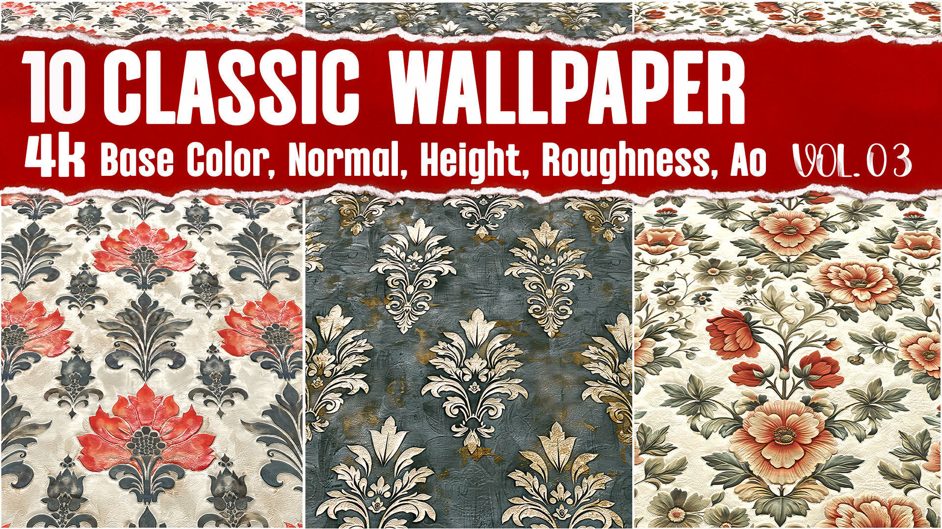 Classic Wallpaper VOL03 4K Seamless PNG PBR Textures Texture_1