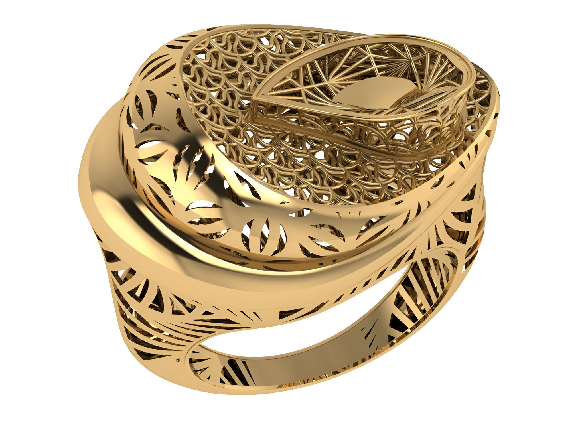 Wire Mesh Plain gold ring 3D print model_1