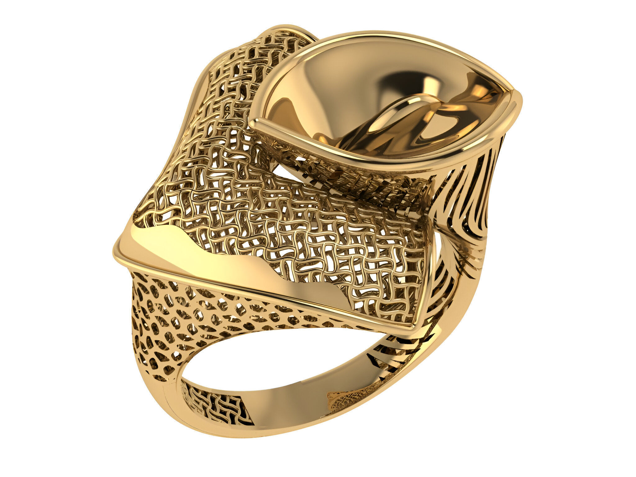 Flower Wire Mesh Plain gold ring 3D print model_1