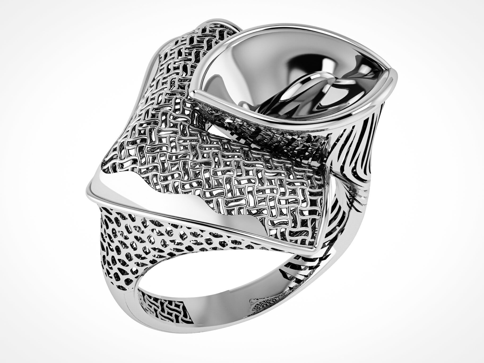 Flower Wire Mesh Plain gold ring 3D print model_2