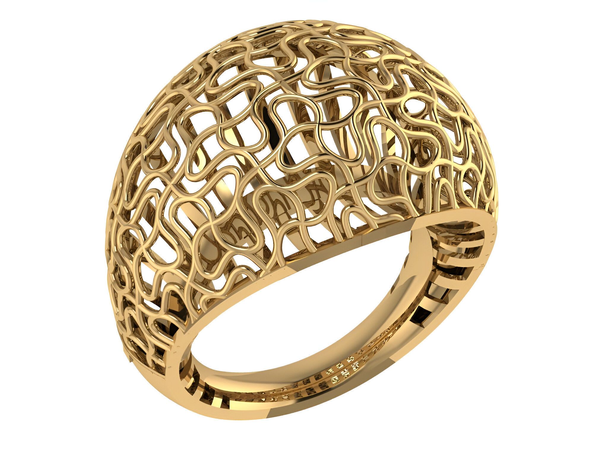 Wire Mesh Plain gold ring 3D print model_1