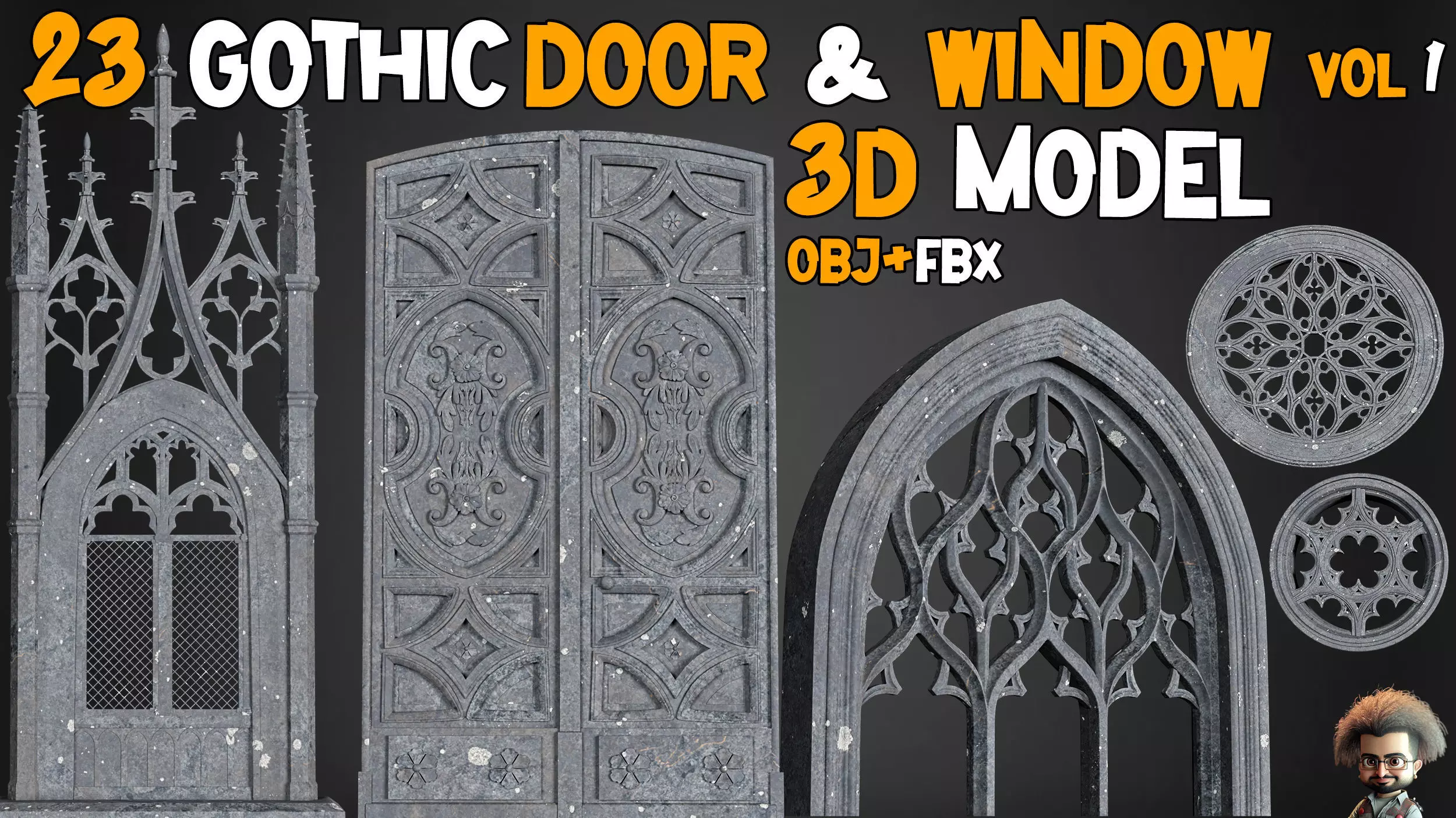 23 Gothic Door and Window 3D Model   Vol 1 Low-poly 3D model_0