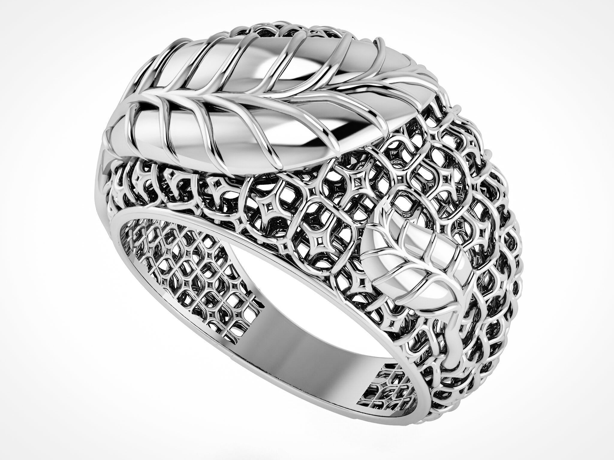 Leaves on Vines Plain gold ring 3D print model_2