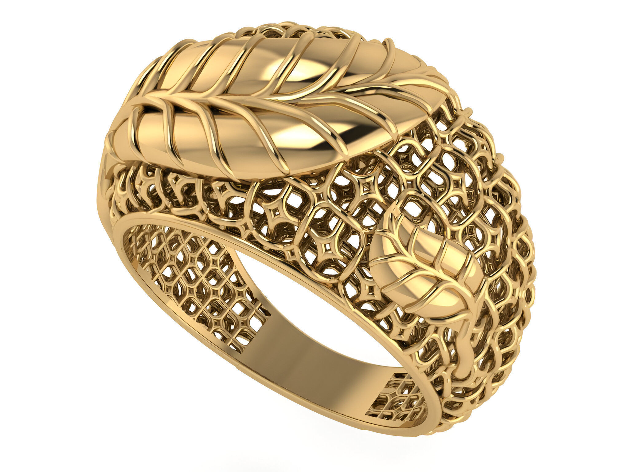 Leaves on Vines Plain gold ring 3D print model_1