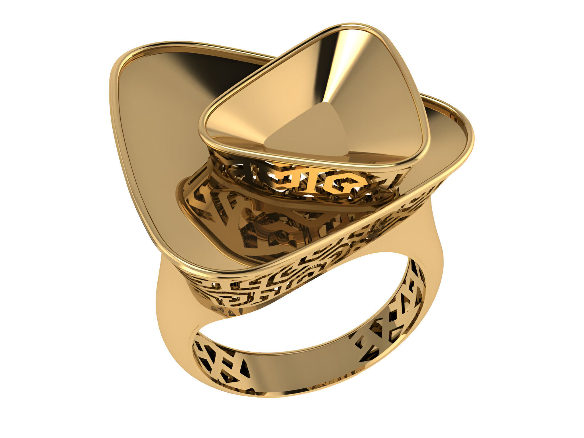 Triangular Plain gold ring 3D print model_1