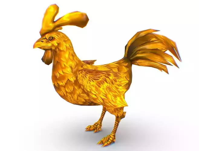 Golden Rooster Bright Feathers Majestic Tail