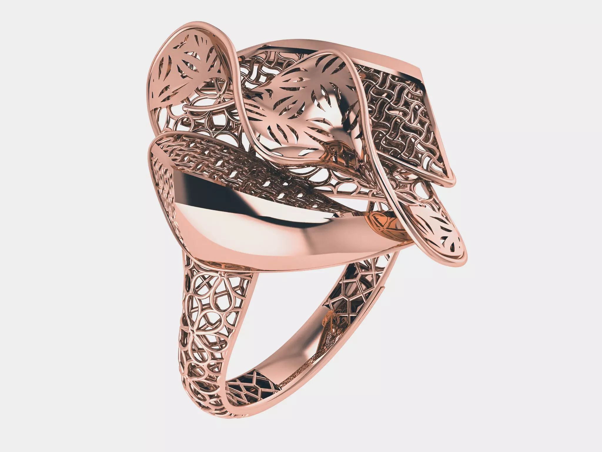 Wave Wire Mesh Plain gold ring 3D print model_0