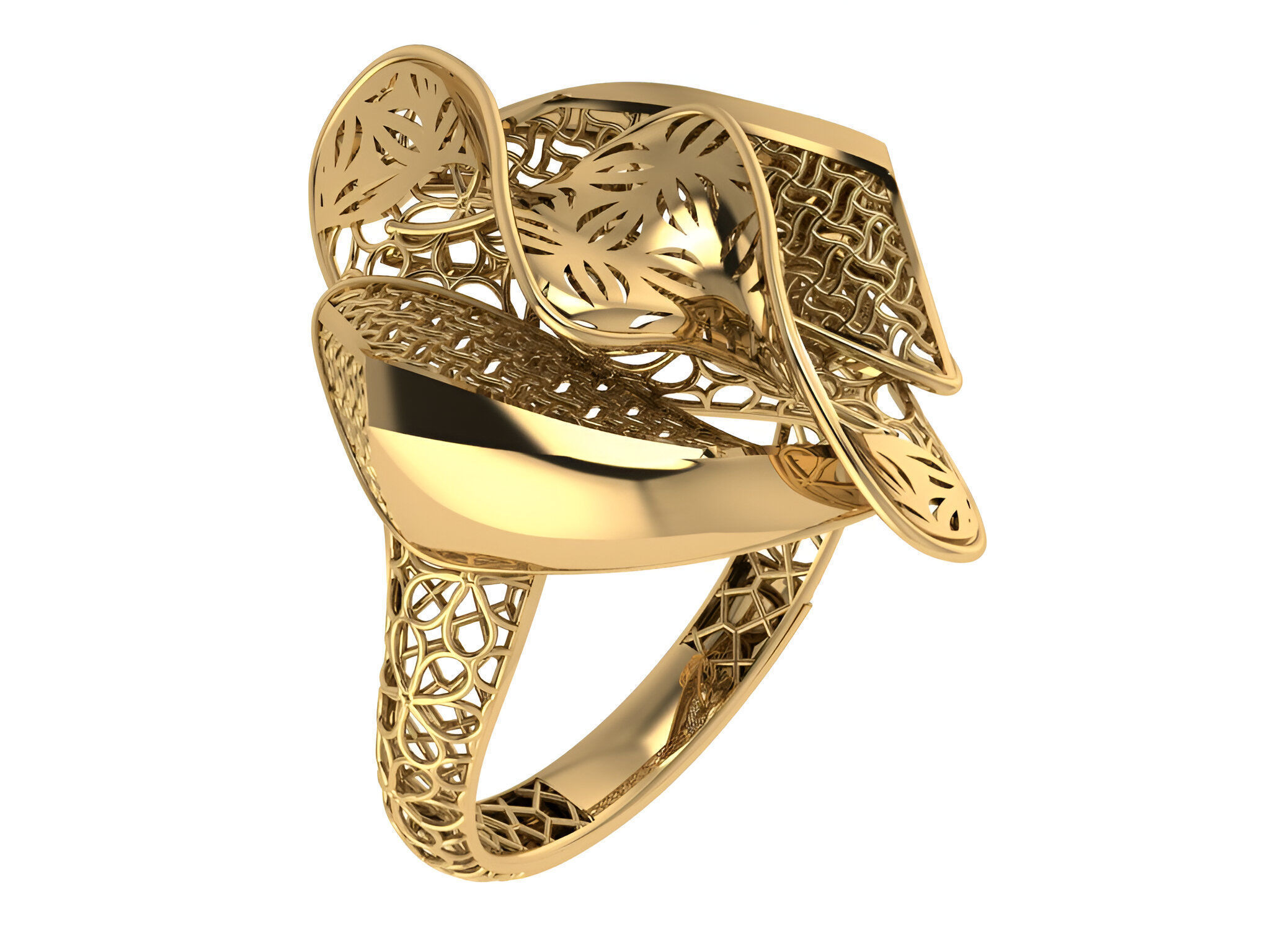 Wave Wire Mesh Plain gold ring 3D print model_1