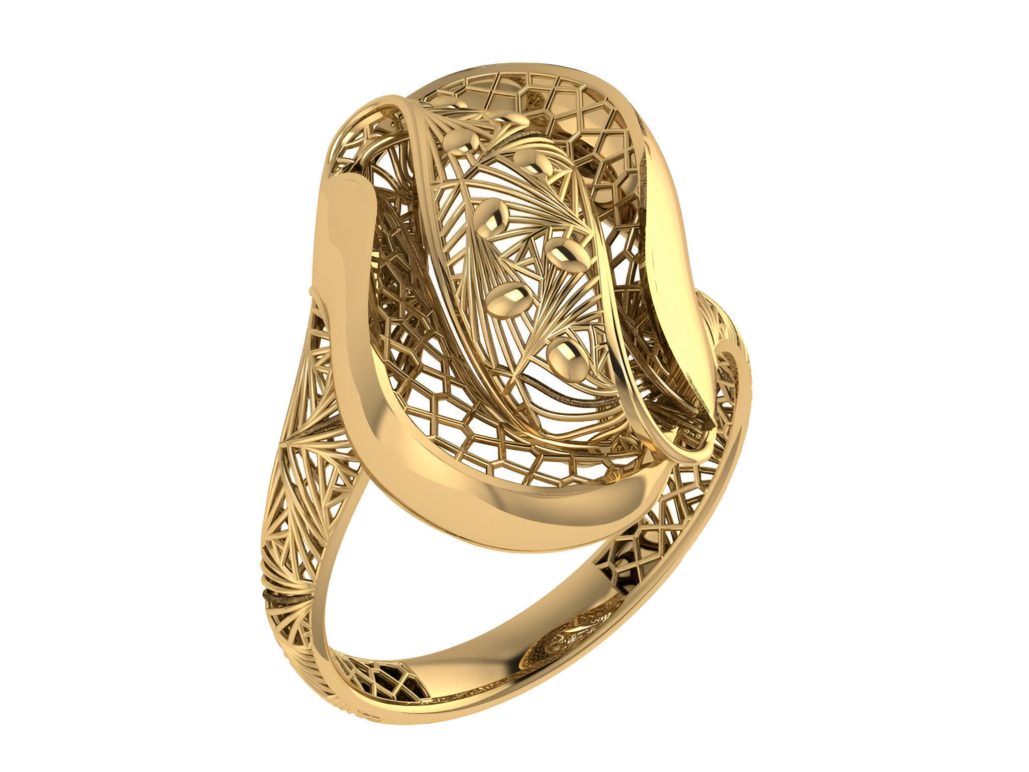 Flower Wire Mesh Plain gold ring 3D print model_1