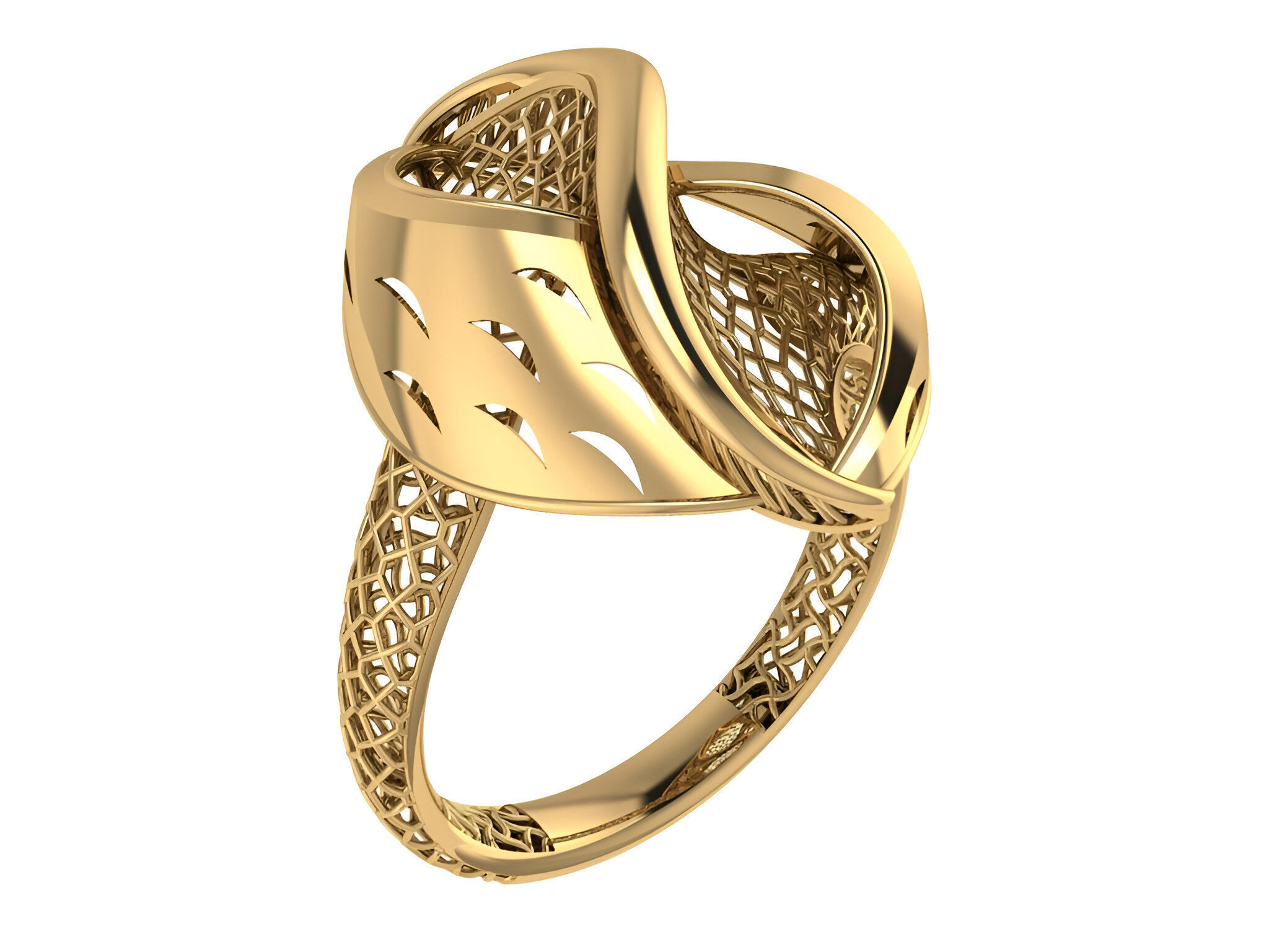 Wave Wire Mesh Plain gold ring 3D print model_1