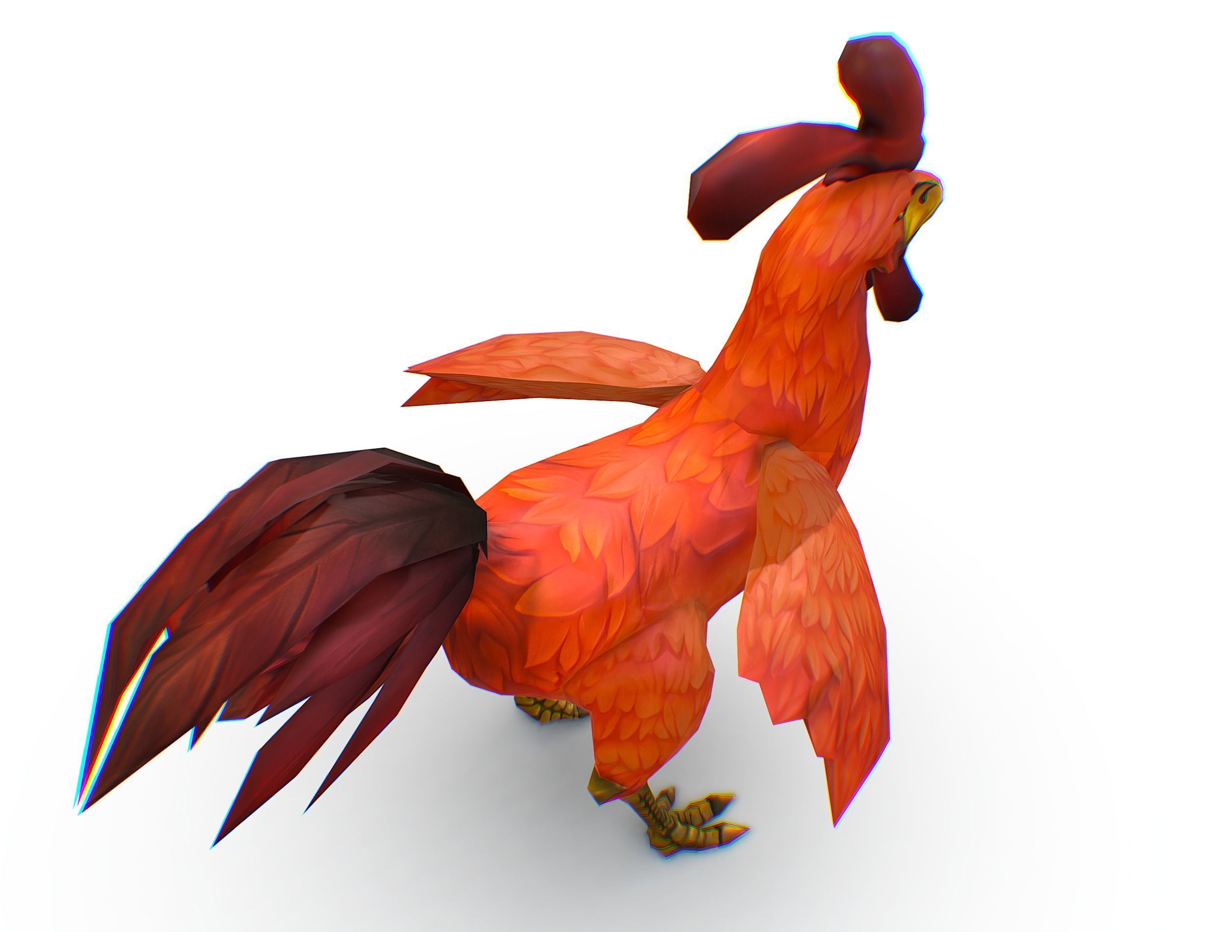 Red Rooster Dark Tail Feathers And Yellow Beak Low-poly 3D model_17
