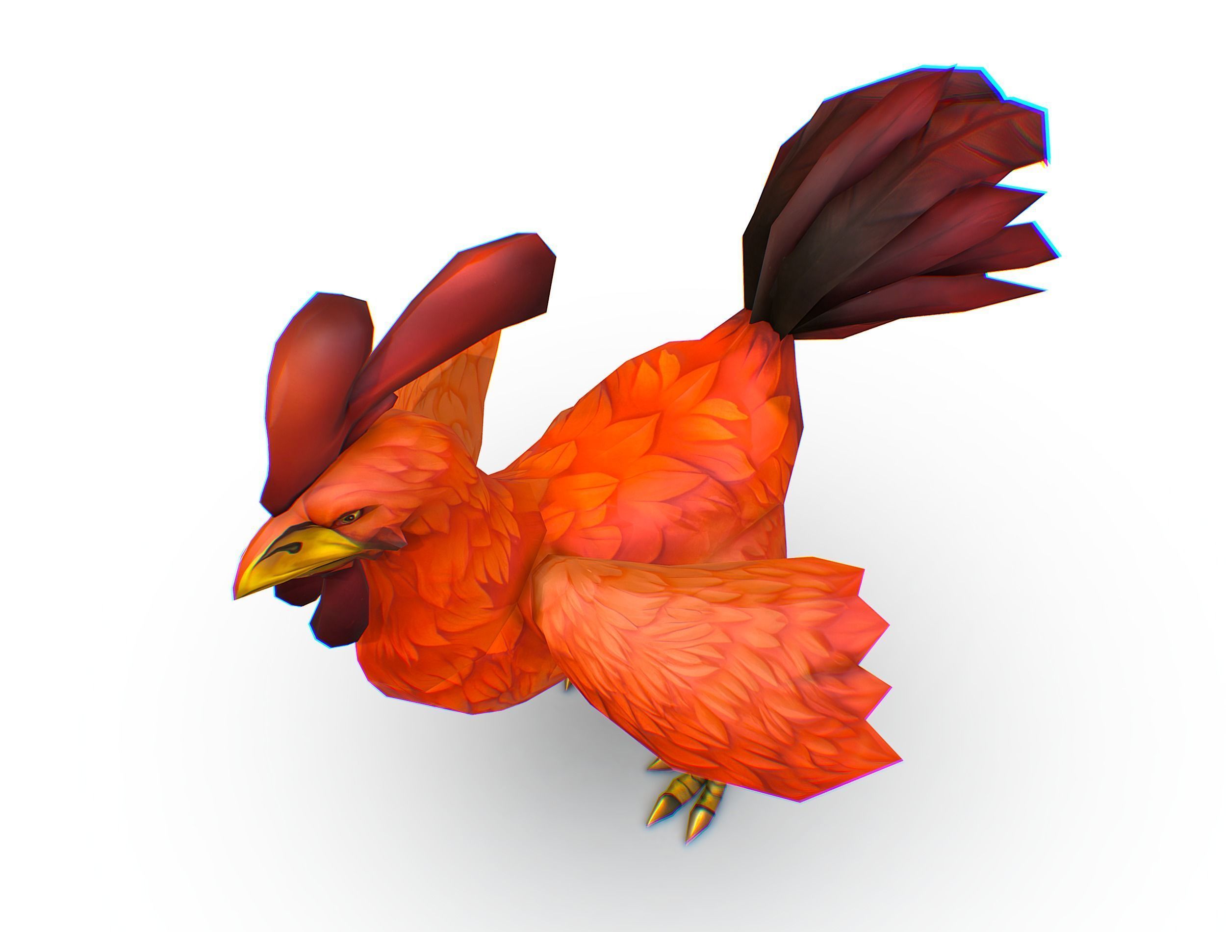 Red Rooster Dark Tail Feathers And Yellow Beak Low-poly 3D model_15