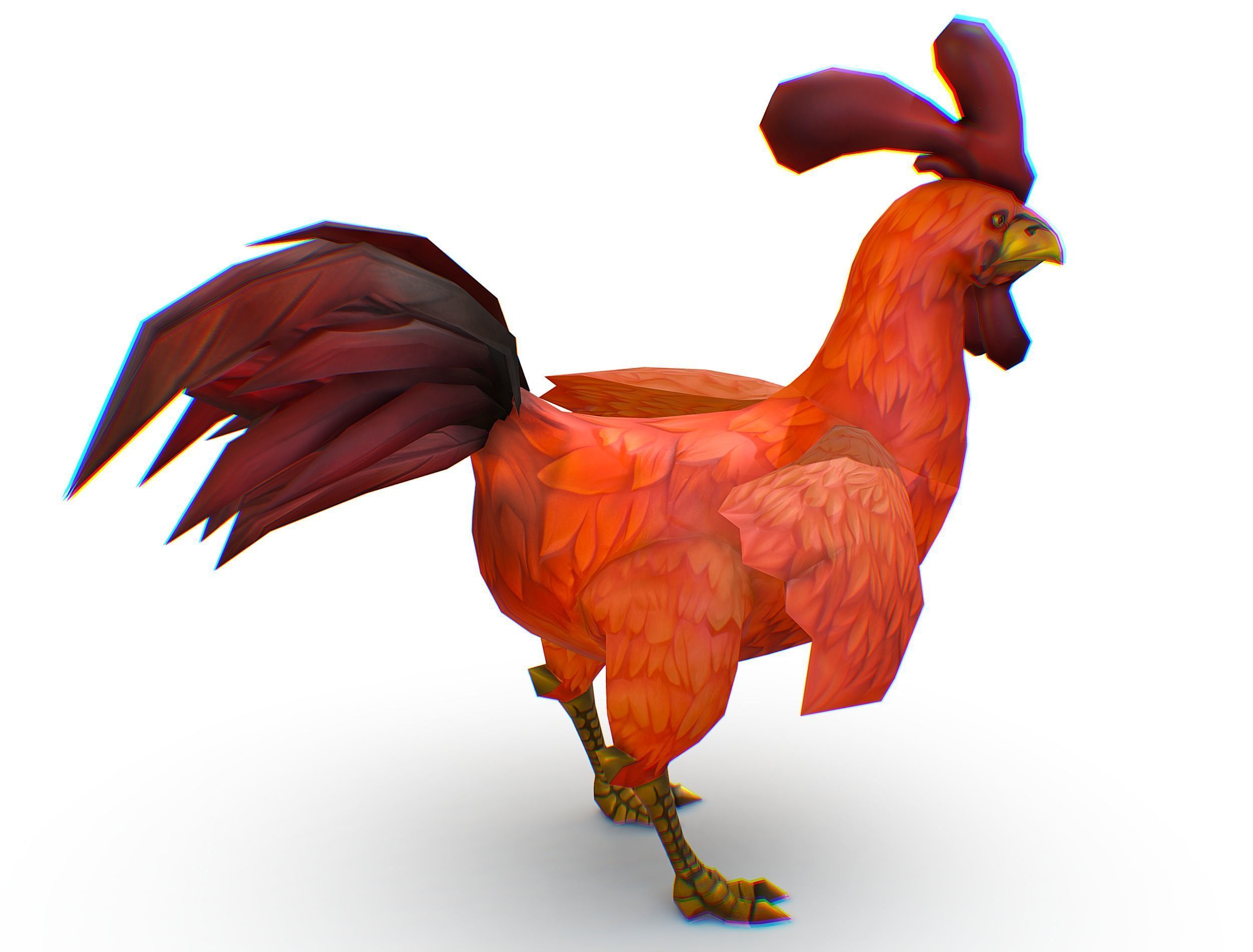 Red Rooster Dark Tail Feathers And Yellow Beak Low-poly 3D model_6
