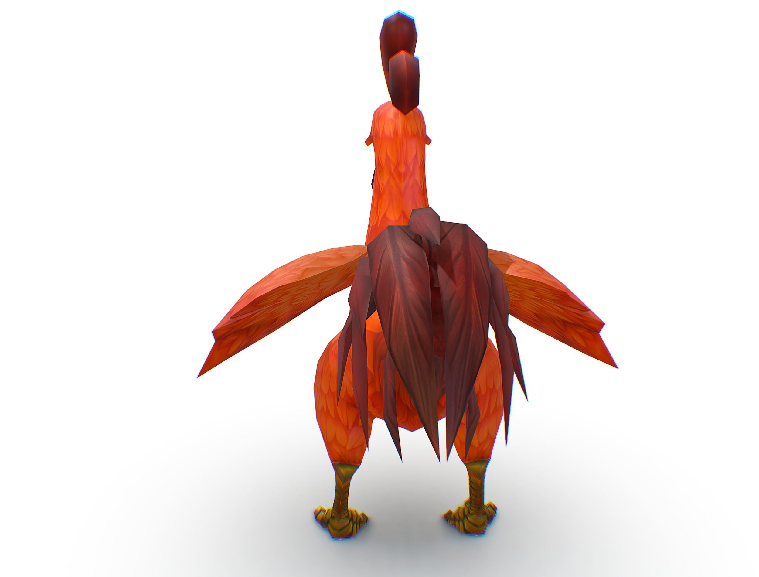 Red Rooster Dark Tail Feathers And Yellow Beak Low-poly 3D model_8