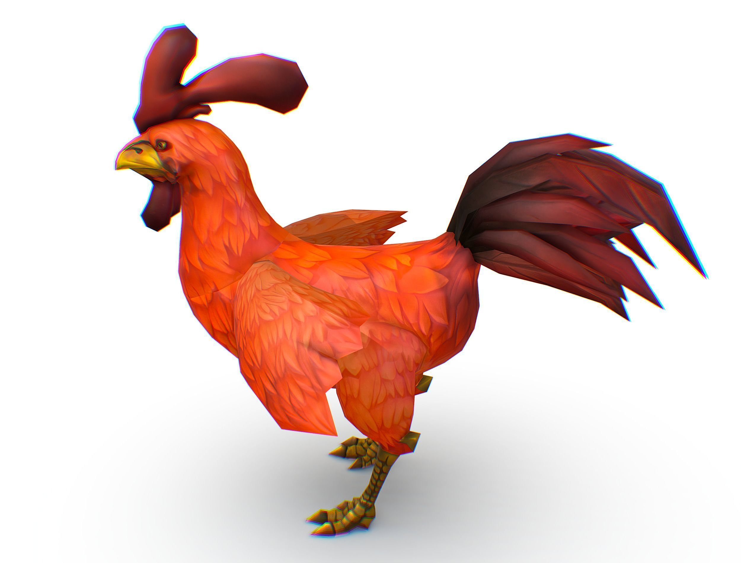 Red Rooster Dark Tail Feathers And Yellow Beak Low-poly 3D model_10