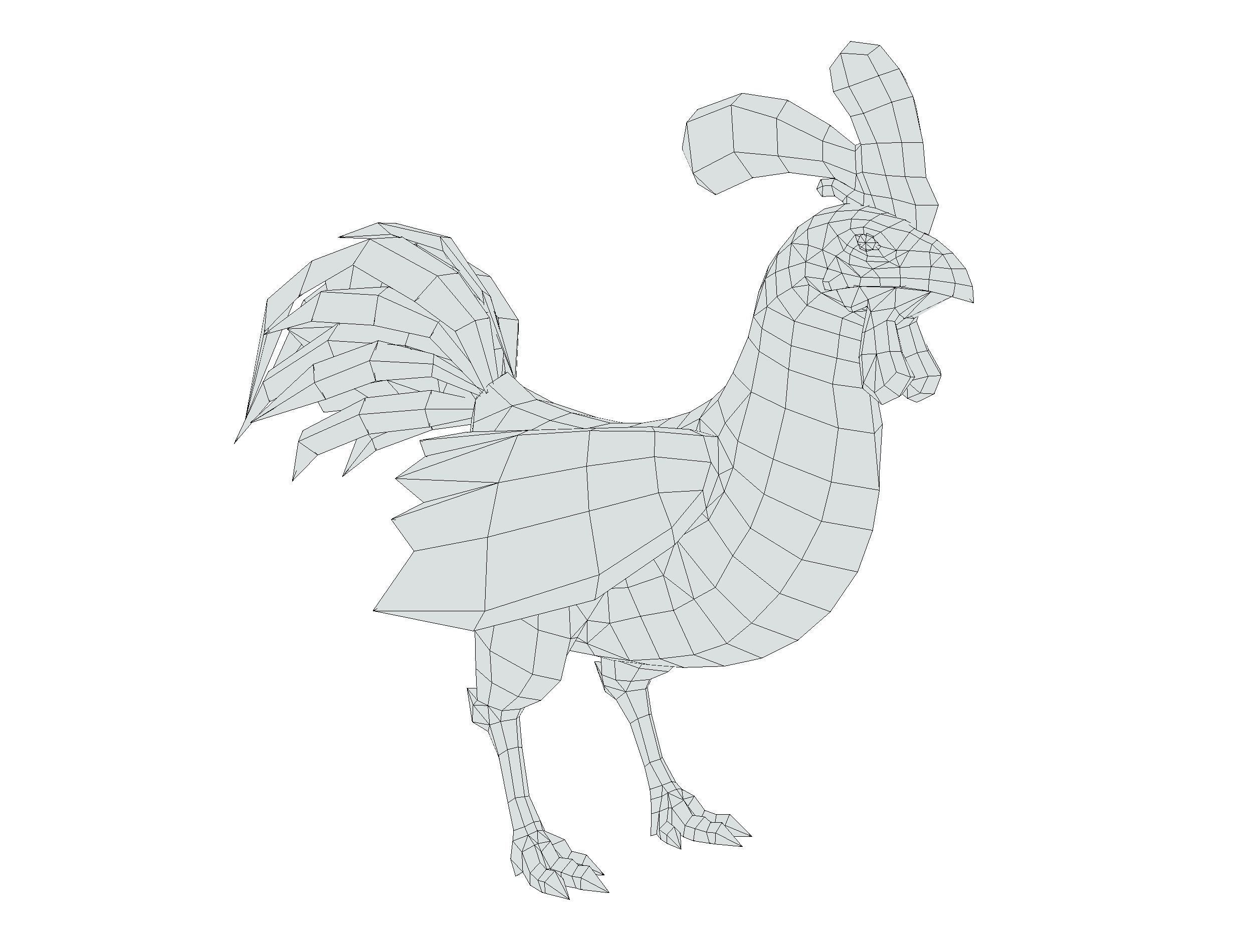 Red Rooster Dark Tail Feathers And Yellow Beak Low-poly 3D model_21