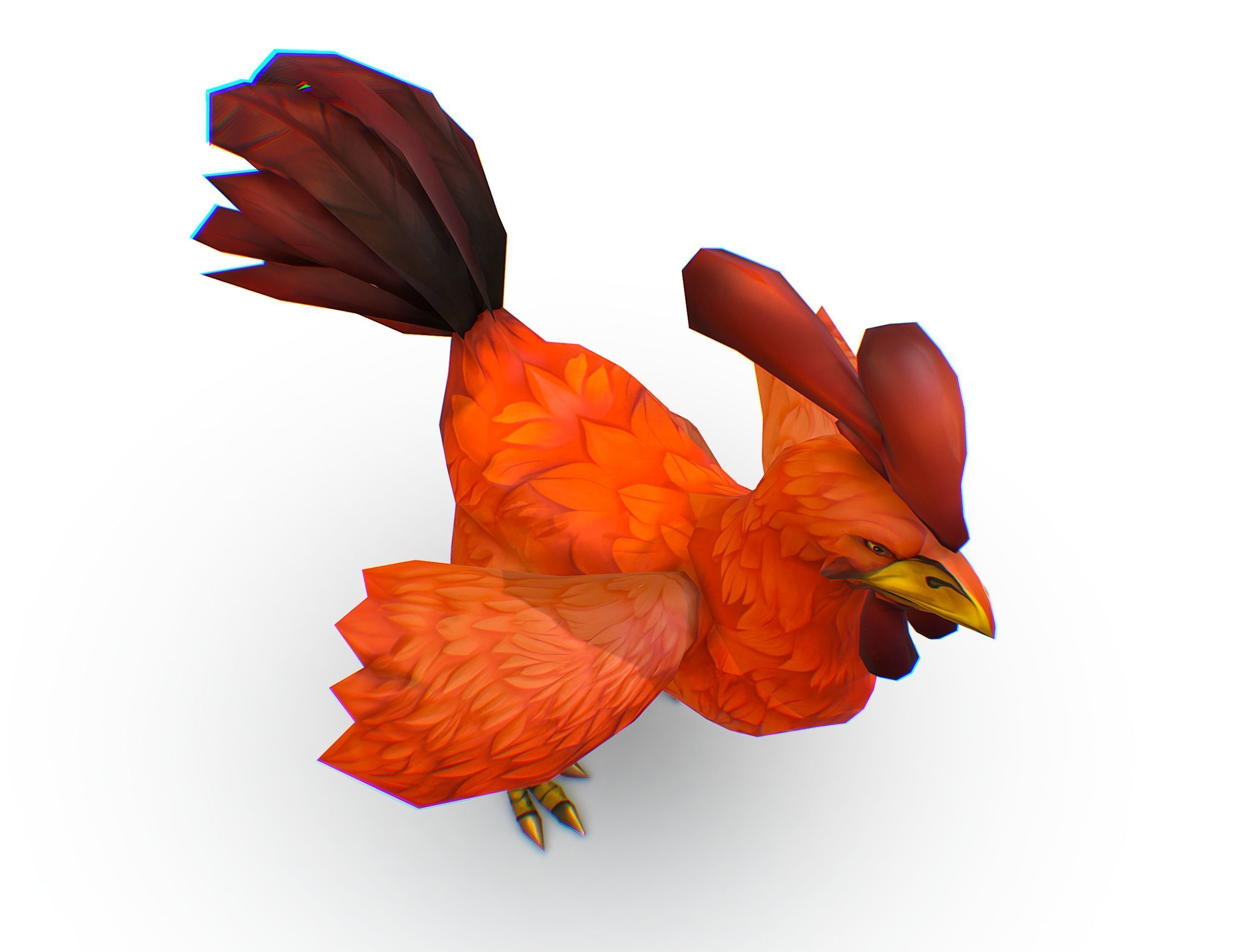 Red Rooster Dark Tail Feathers And Yellow Beak Low-poly 3D model_14