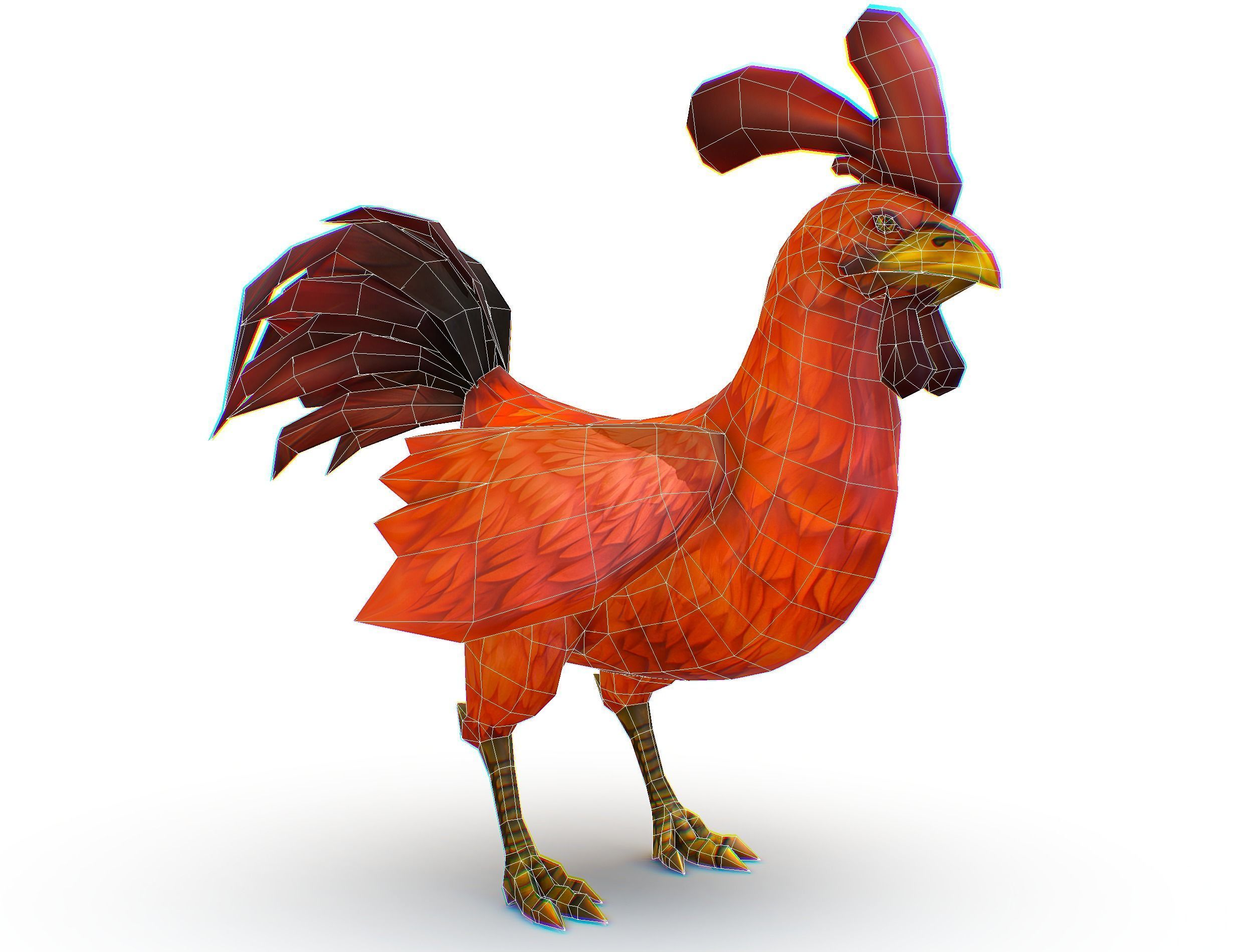 Red Rooster Dark Tail Feathers And Yellow Beak Low-poly 3D model_18