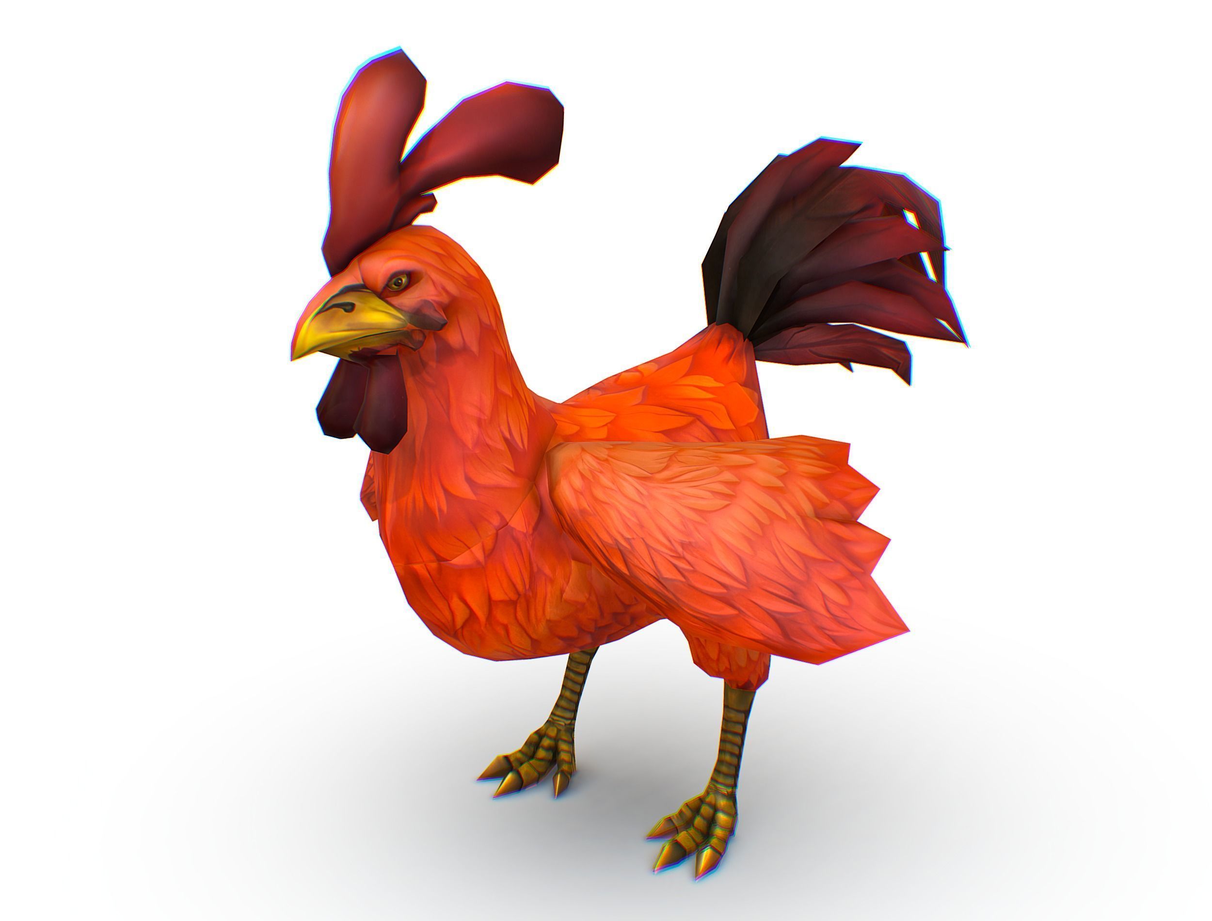 Red Rooster Dark Tail Feathers And Yellow Beak Low-poly 3D model_11