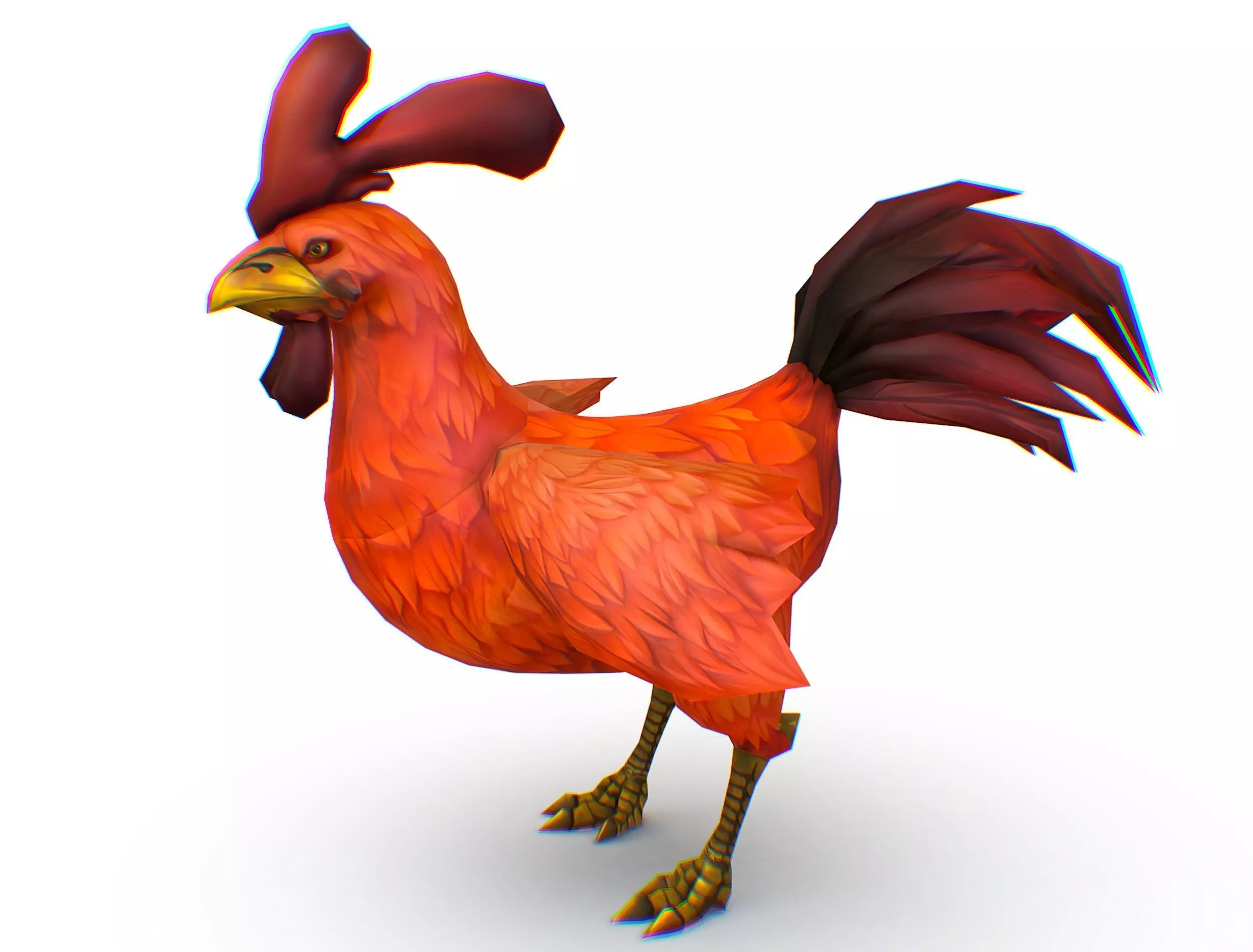 Red Rooster Dark Tail Feathers And Yellow Beak Low-poly 3D model_0