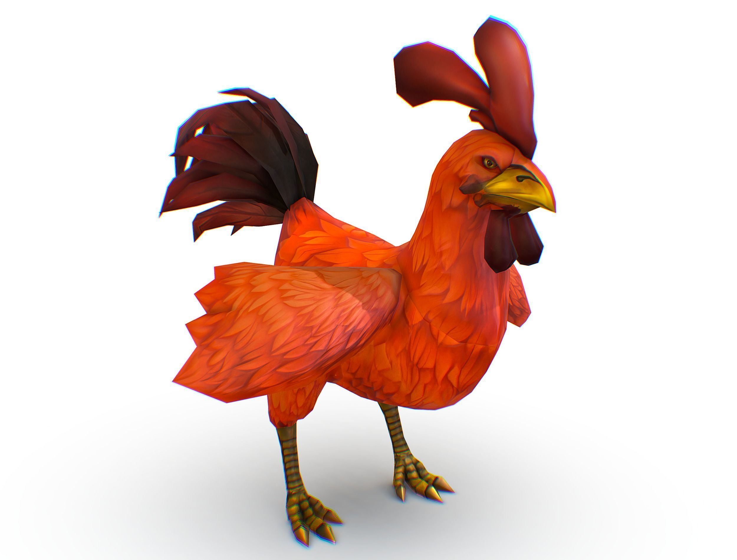 Red Rooster Dark Tail Feathers And Yellow Beak Low-poly 3D model_4