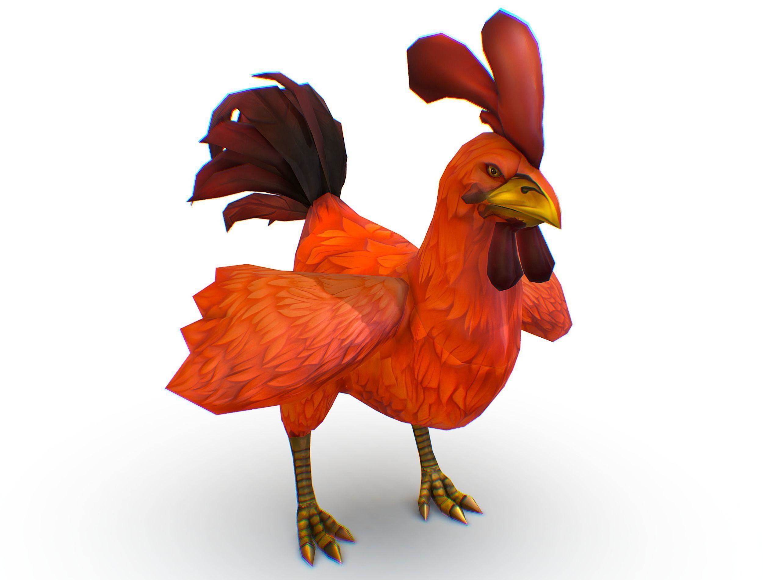 Red Rooster Dark Tail Feathers And Yellow Beak Low-poly 3D model_13