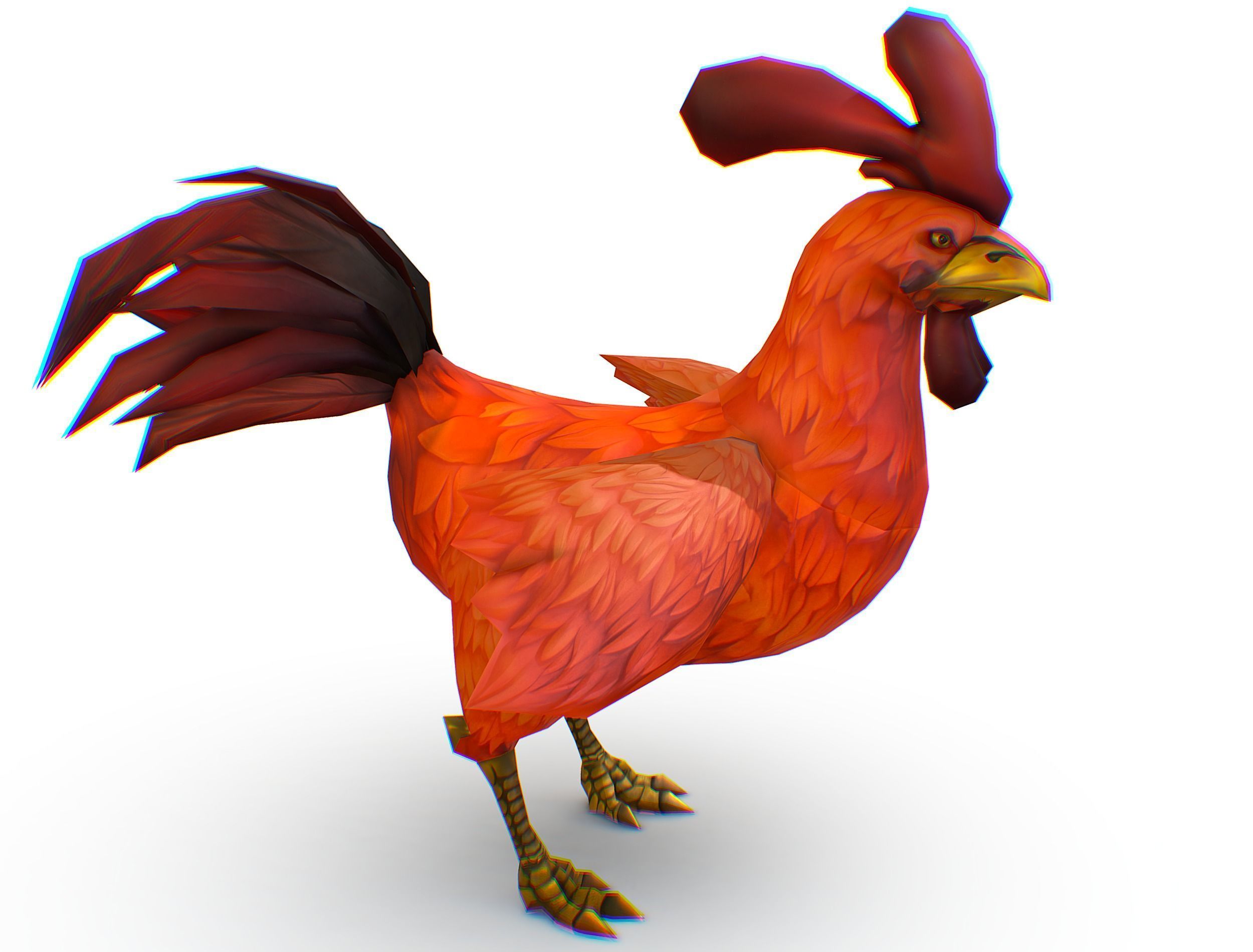 Red Rooster Dark Tail Feathers And Yellow Beak Low-poly 3D model_5