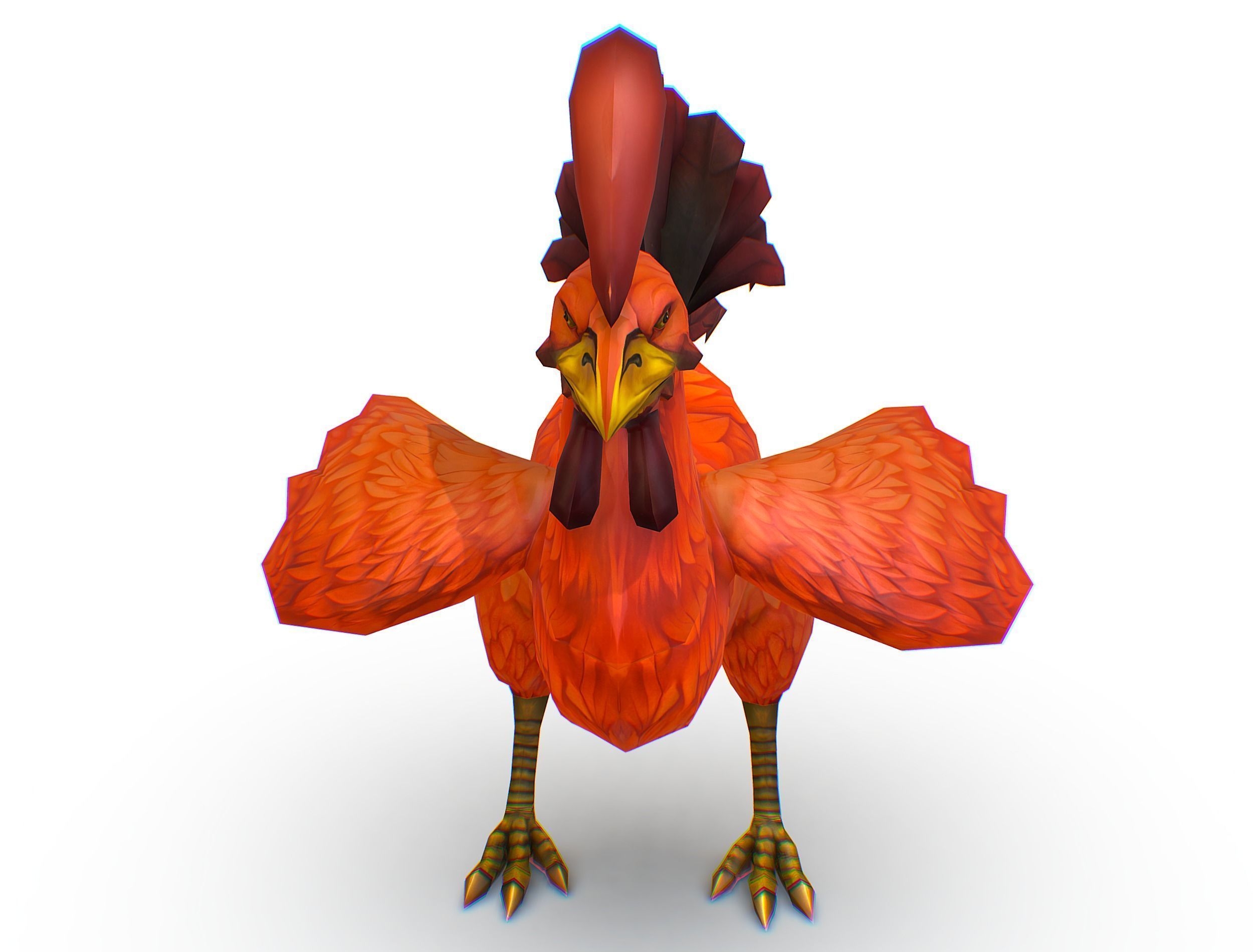 Red Rooster Dark Tail Feathers And Yellow Beak Low-poly 3D model_12