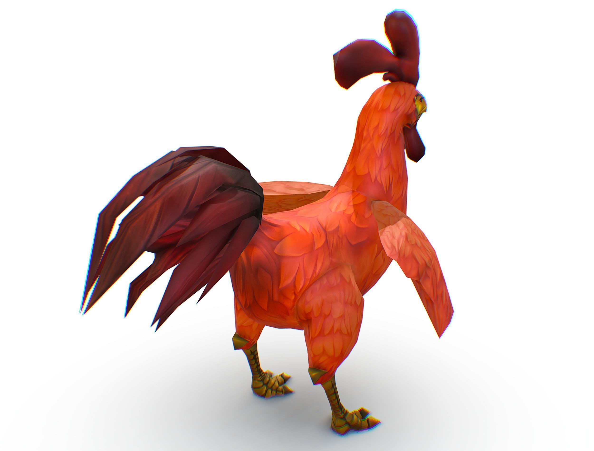 Red Rooster Dark Tail Feathers And Yellow Beak Low-poly 3D model_7