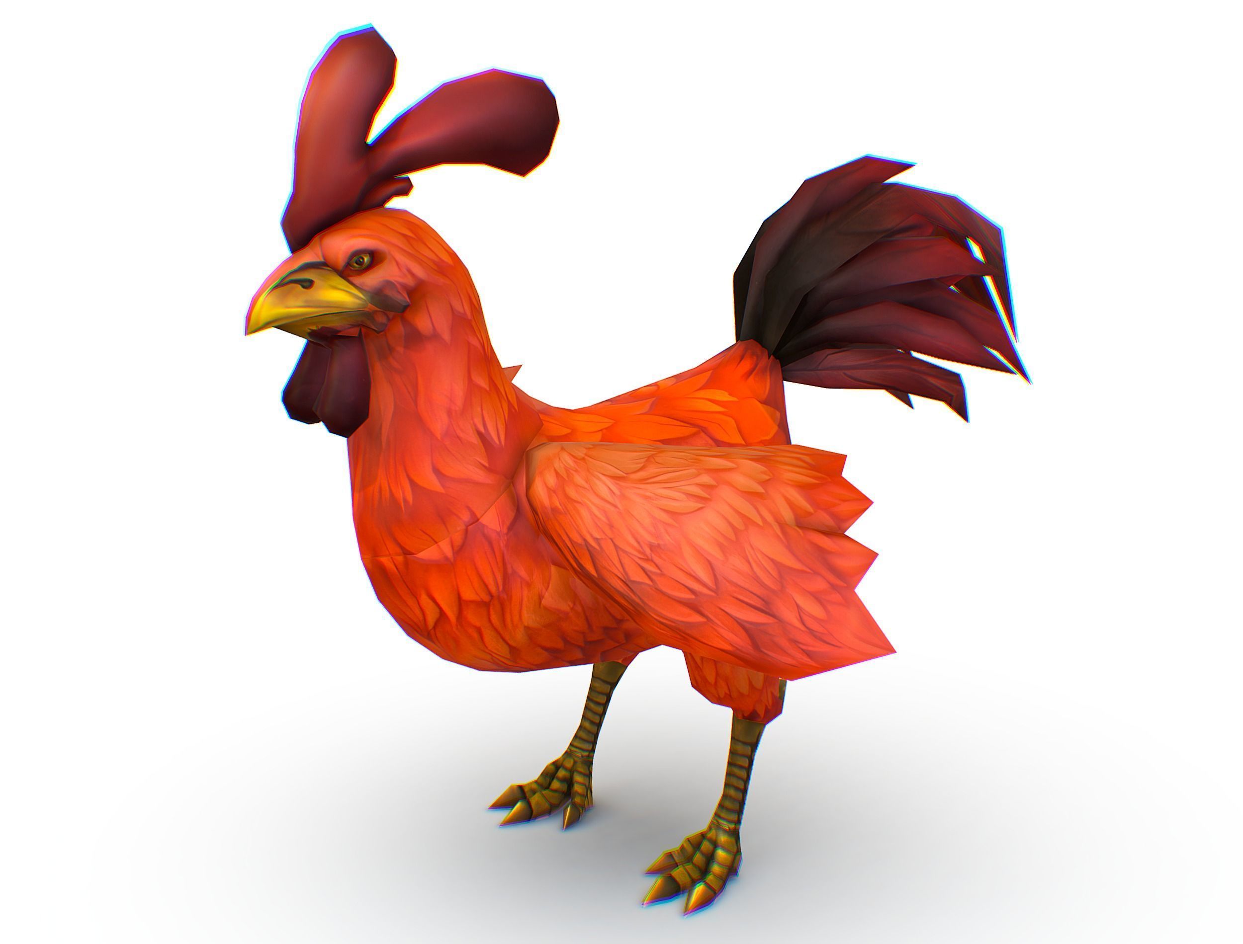 Red Rooster Dark Tail Feathers And Yellow Beak Low-poly 3D model_1