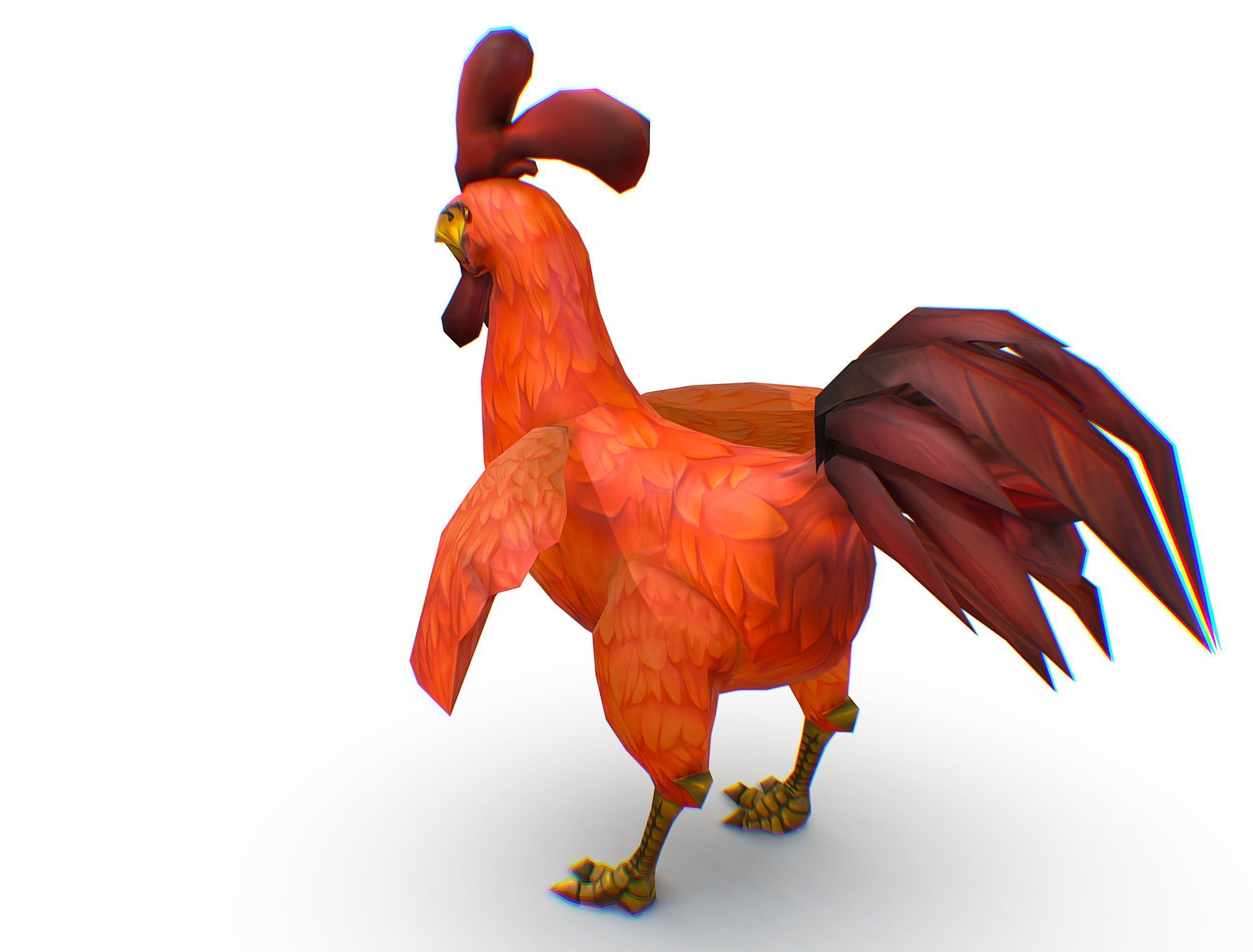 Red Rooster Dark Tail Feathers And Yellow Beak Low-poly 3D model_9