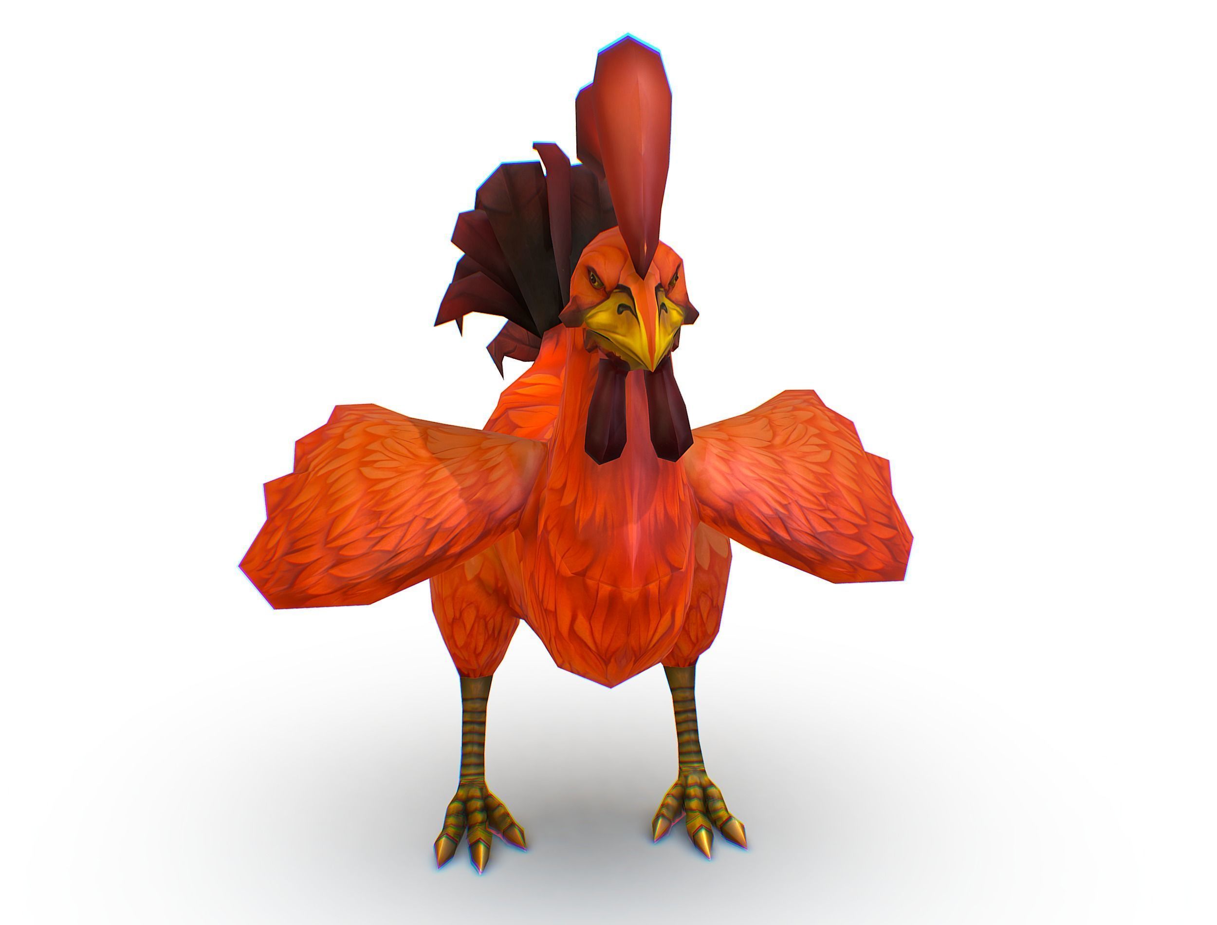 Red Rooster Dark Tail Feathers And Yellow Beak Low-poly 3D model_3