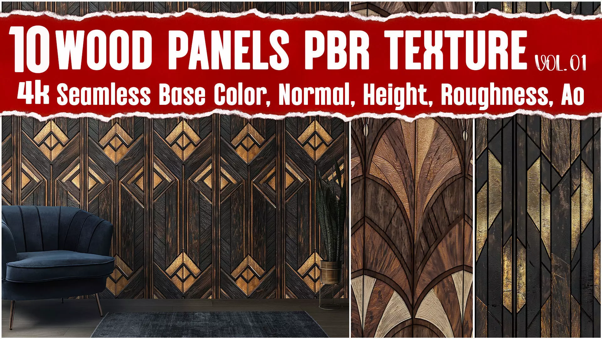 Wooden Wall Panel VOL01 4K Seamless PNG PBR Textures Texture_0