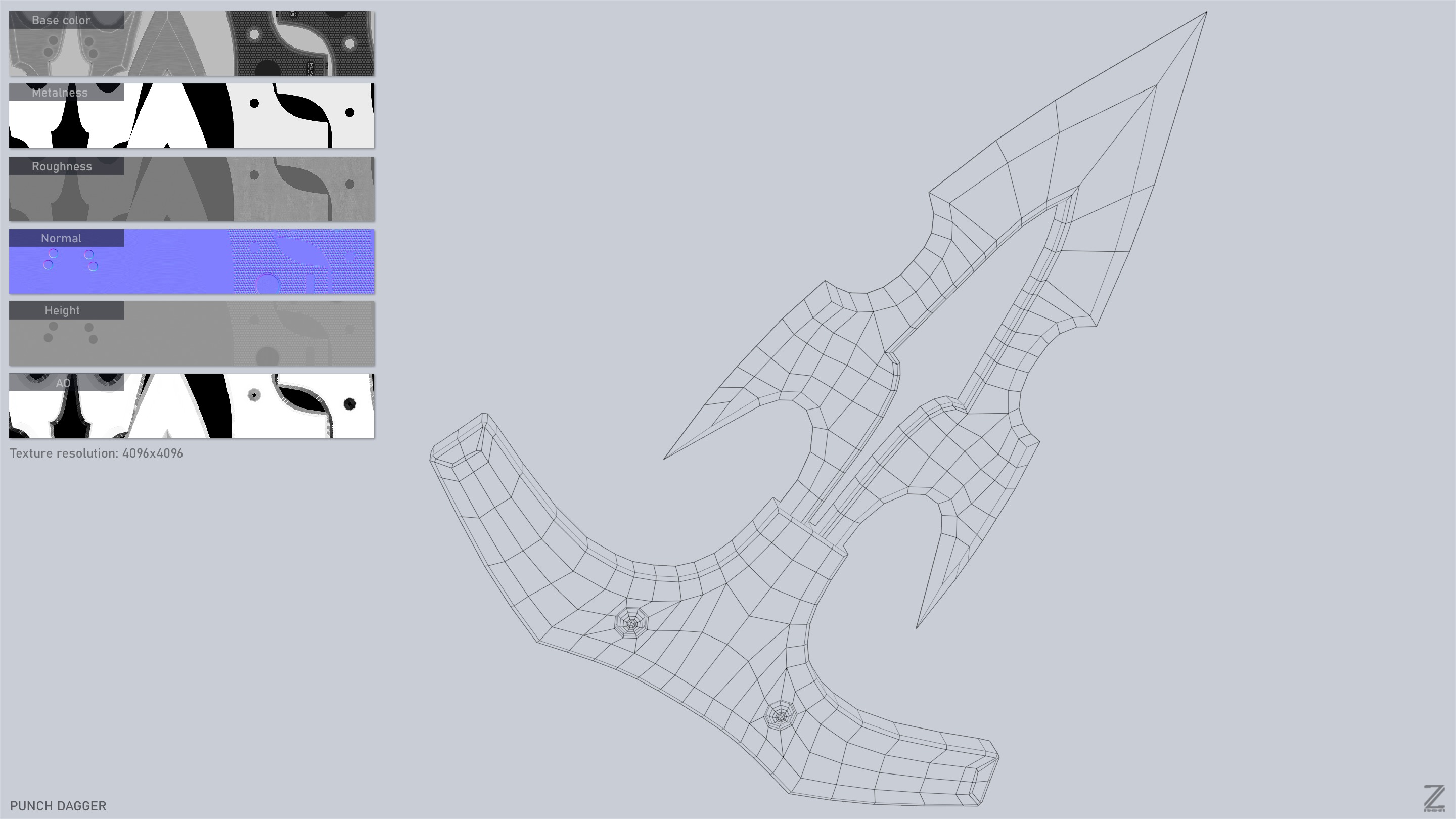 Punch dagger Low-poly 3D model_3