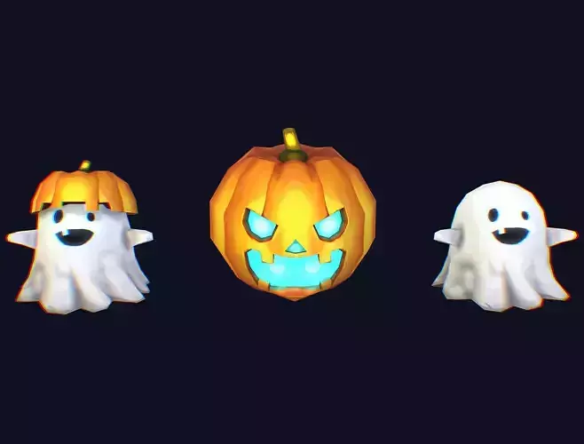 Cartoon Ghost Pumpkin Jack O Lantern Halloween 2 Low-poly 3D model