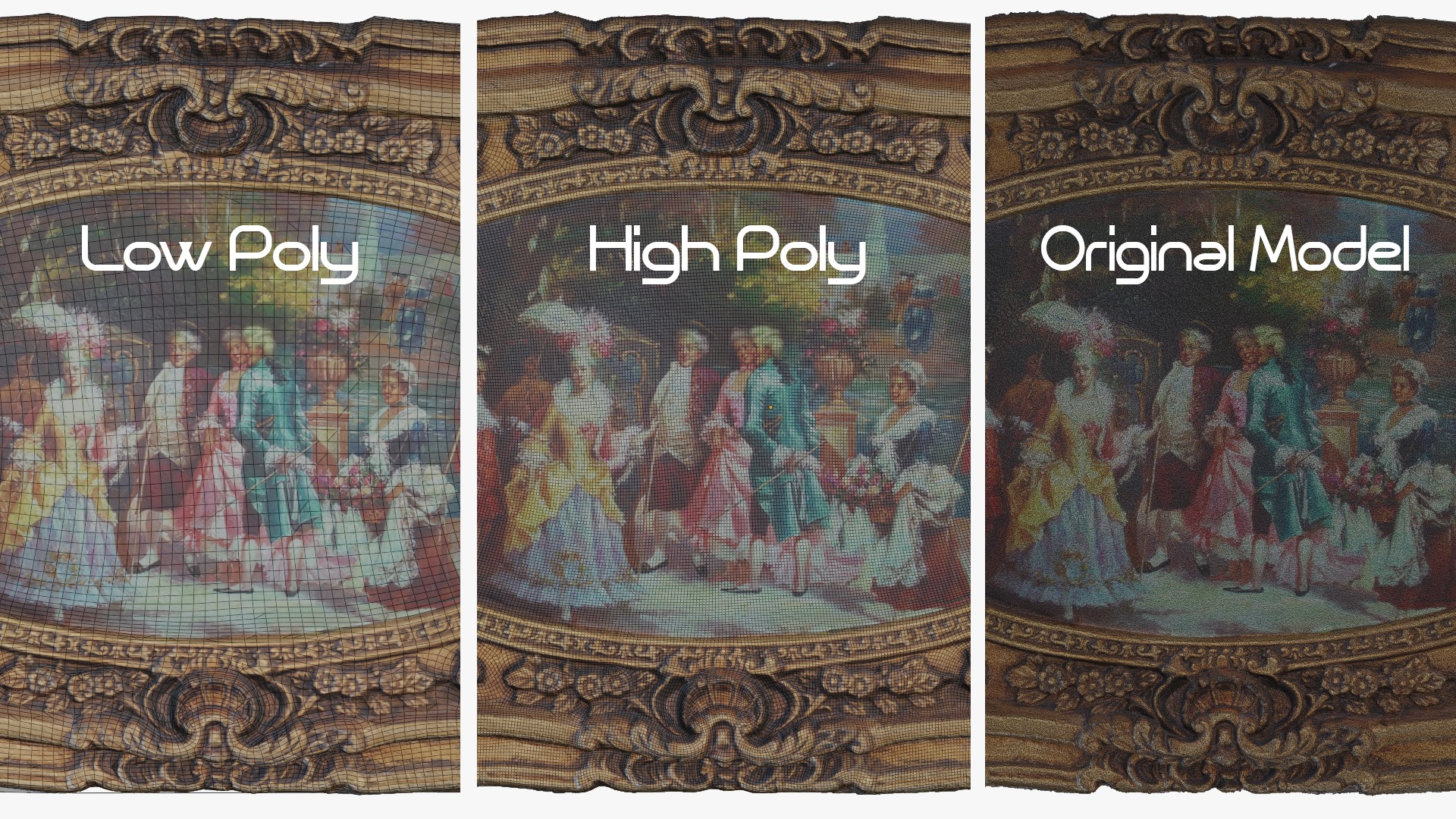 3D Scan Old Painting with classic gold frame 3 Low-poly 3D model_9