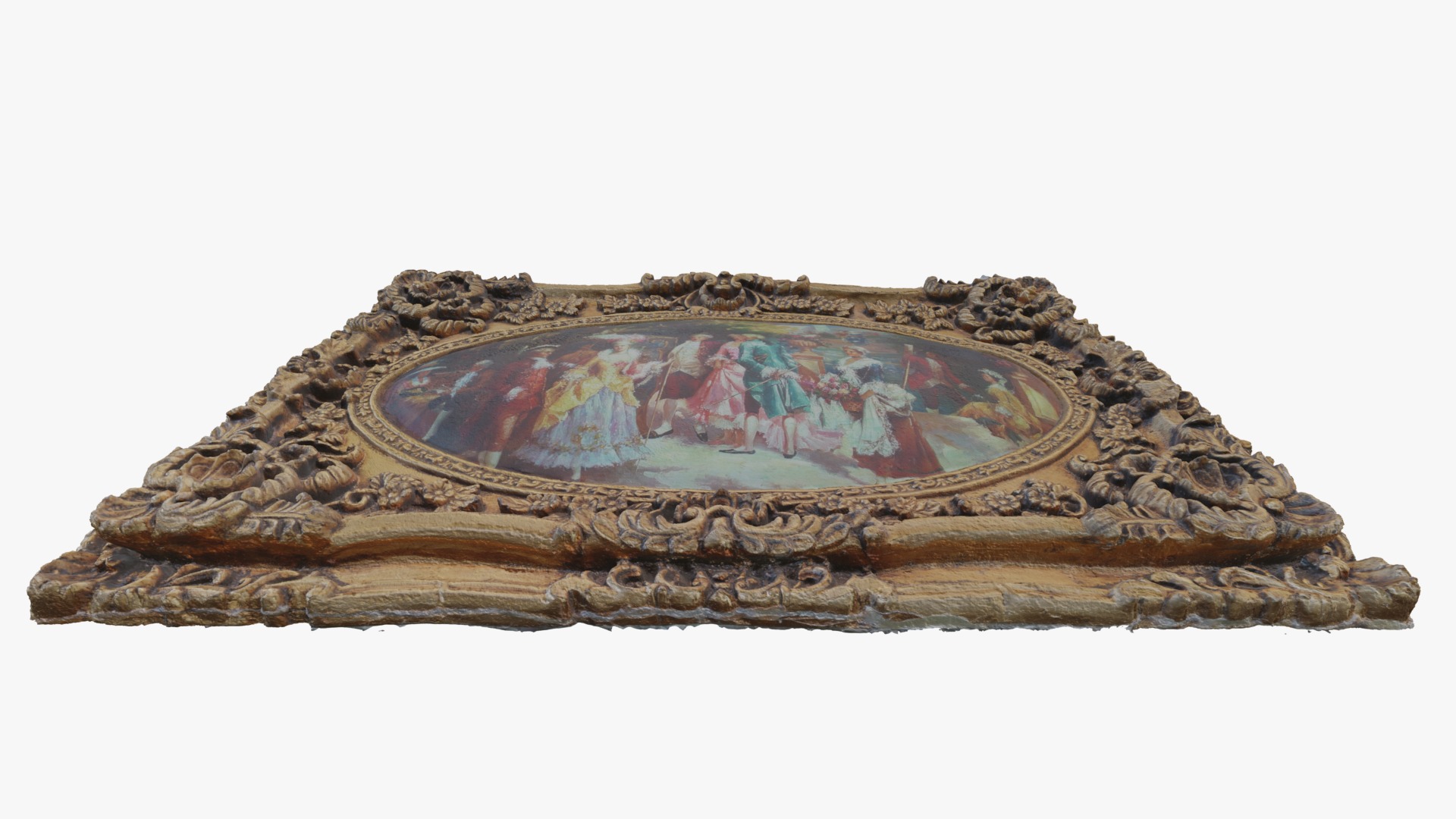 3D Scan Old Painting with classic gold frame 3 Low-poly 3D model_1