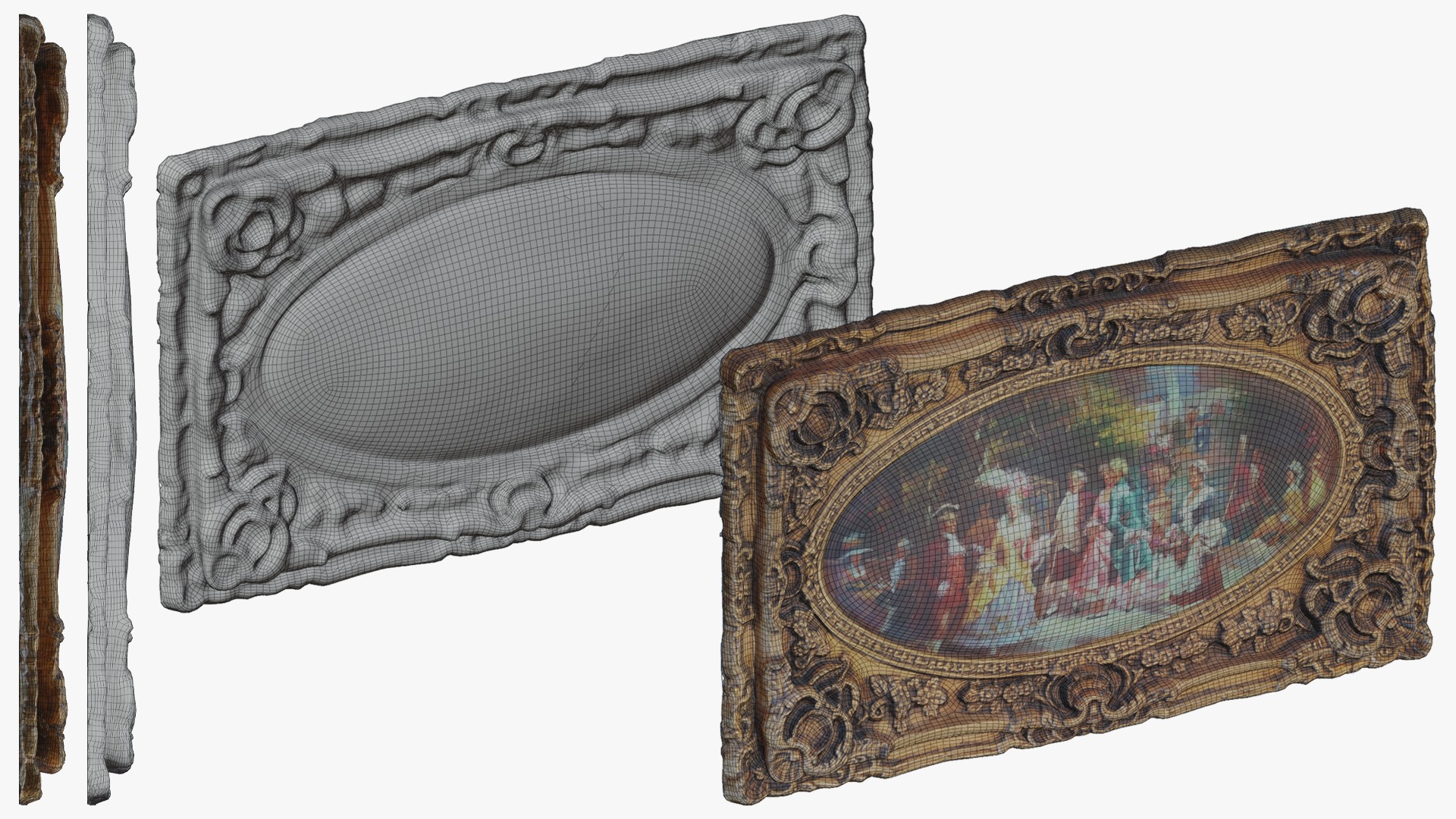 3D Scan Old Painting with classic gold frame 3 Low-poly 3D model_10