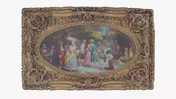 3D Scan Old Painting with classic gold frame 3