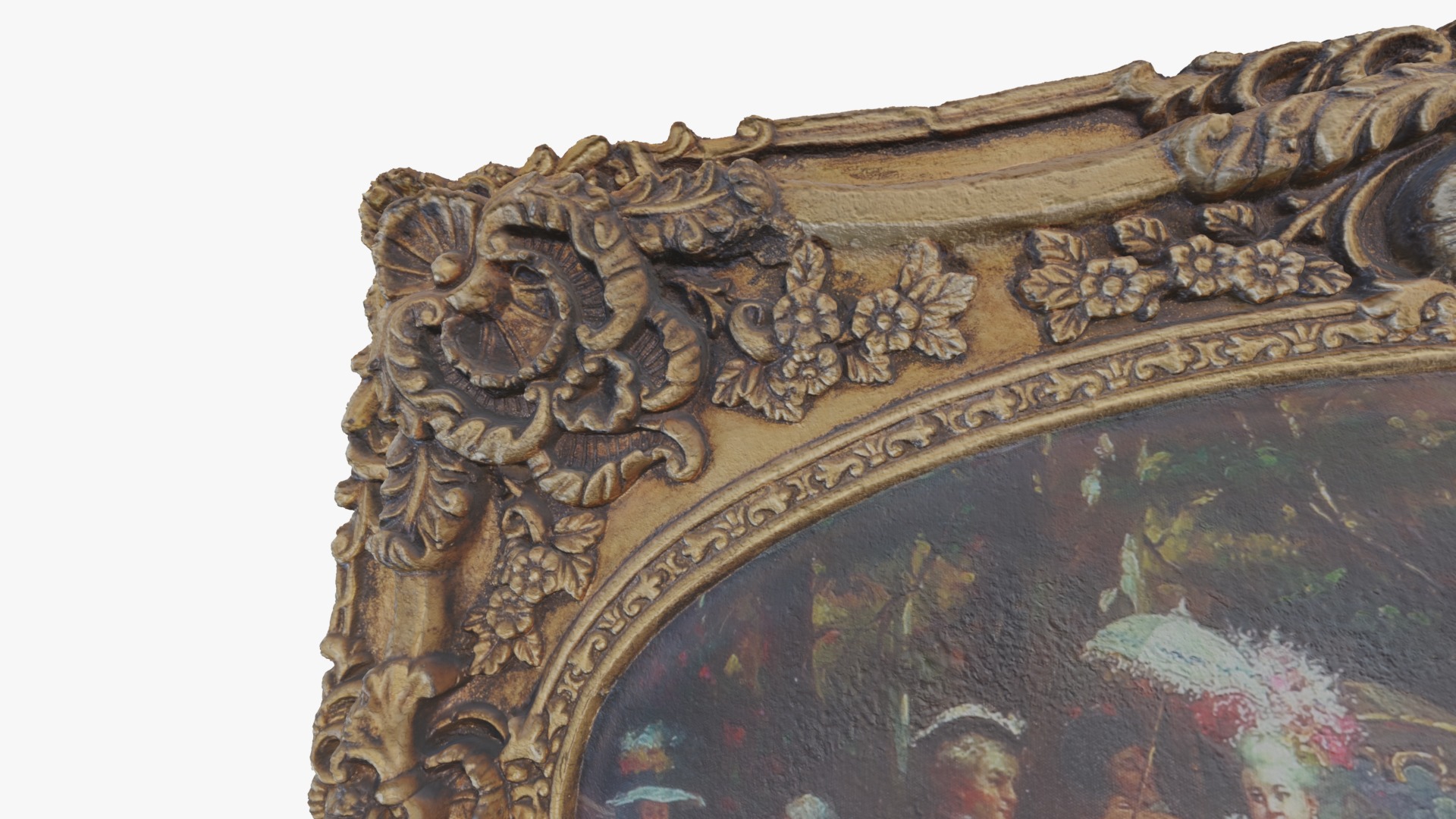 3D Scan Old Painting with classic gold frame 3 Low-poly 3D model_6