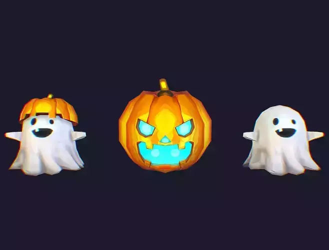 Cartoon Ghost Pumpkin Jack O Lantern Halloween 1 Low-poly 3D model