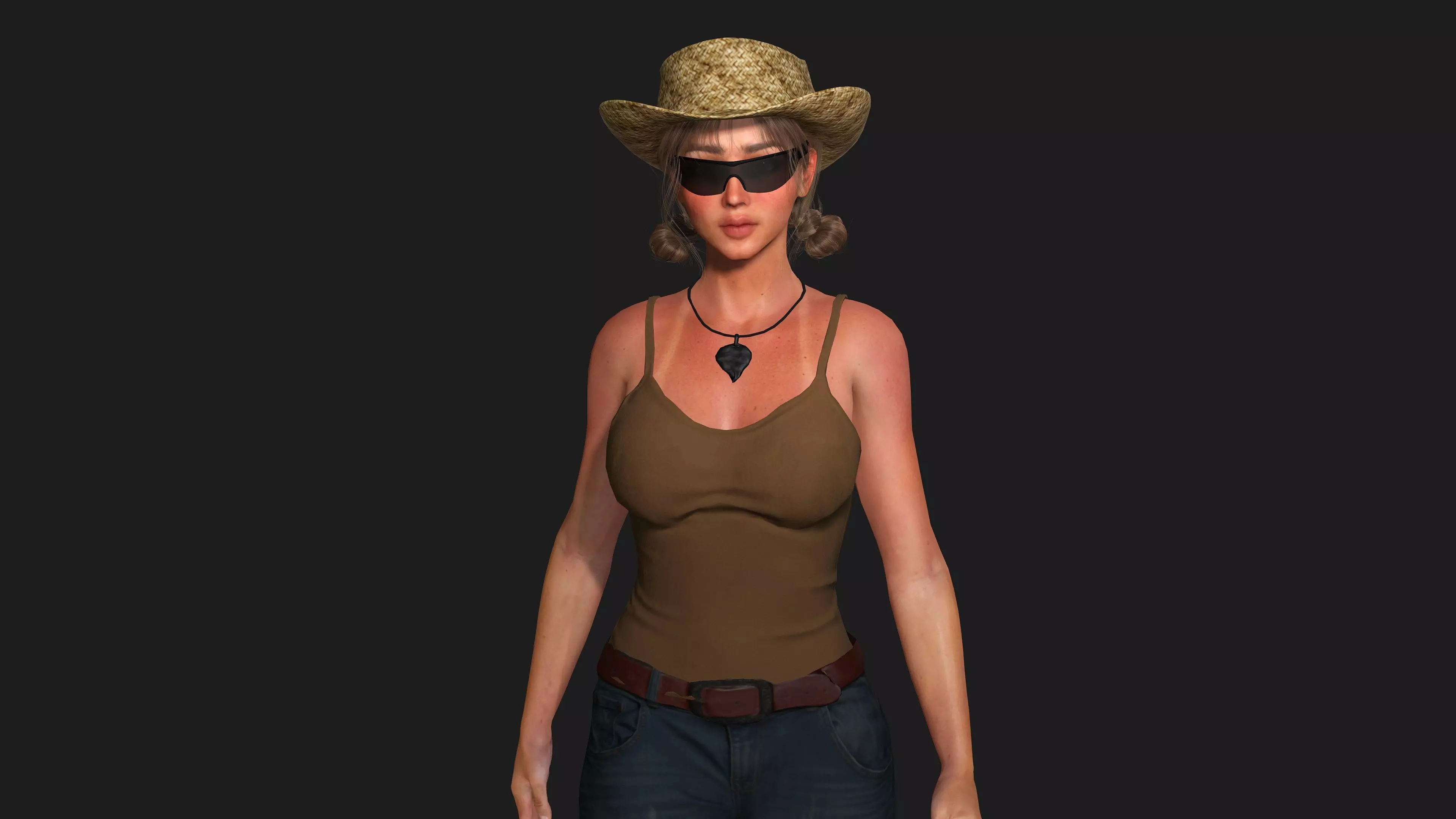 Emma - American Woman Beach Outfit Realistic 3D Character Low-poly 3D model