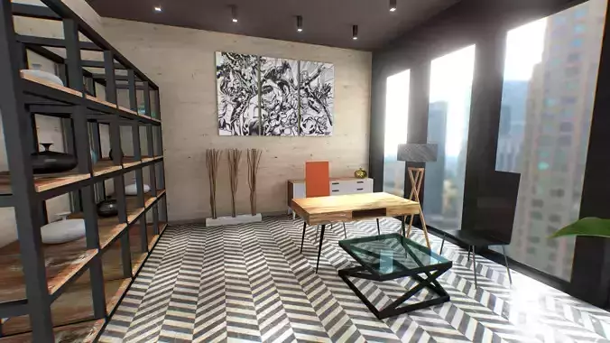 G0017 VR Virtual Reality Environment Office Low-poly 3D model