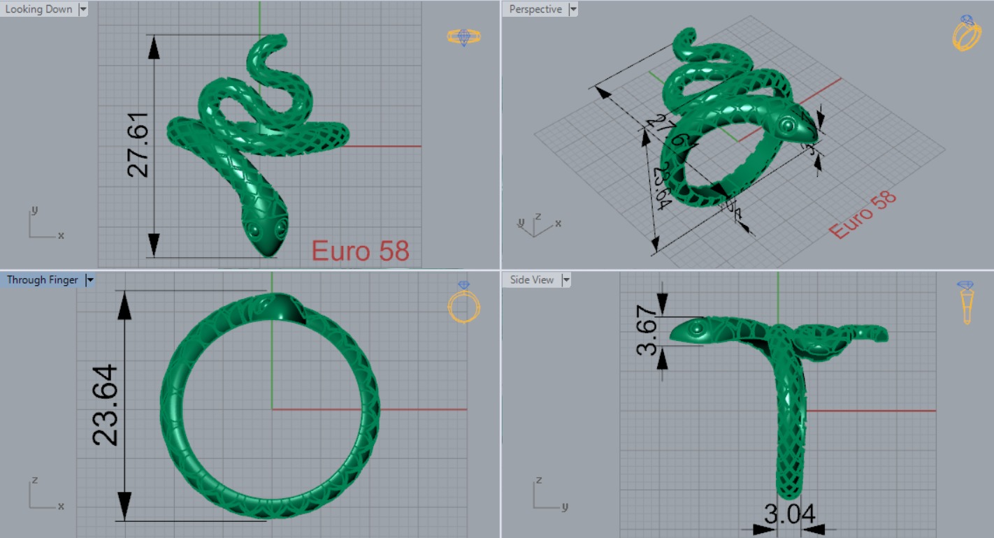 gold snake 3dm stl ring gr0017 3D print model_5