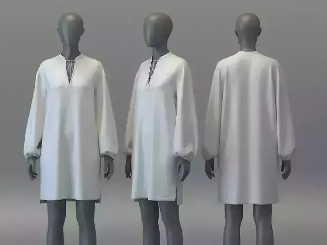 Collarless Dress with Tie