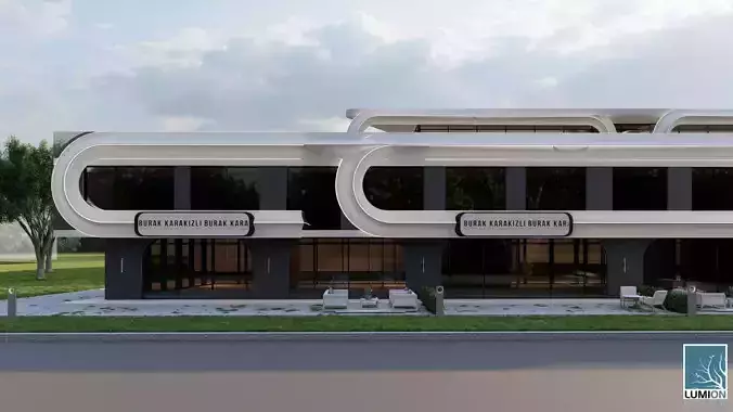 Modern Curved Facade Commercial Building 3D Model