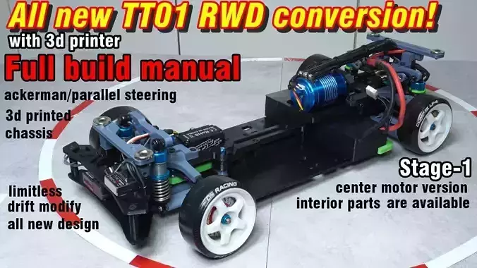 tt01カスタム All new TT01 RWD drift conversion kit1-center motor 3D model 3D