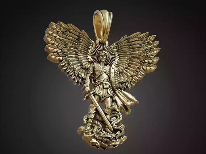 Archangel Michael wings sword snake 3D print model